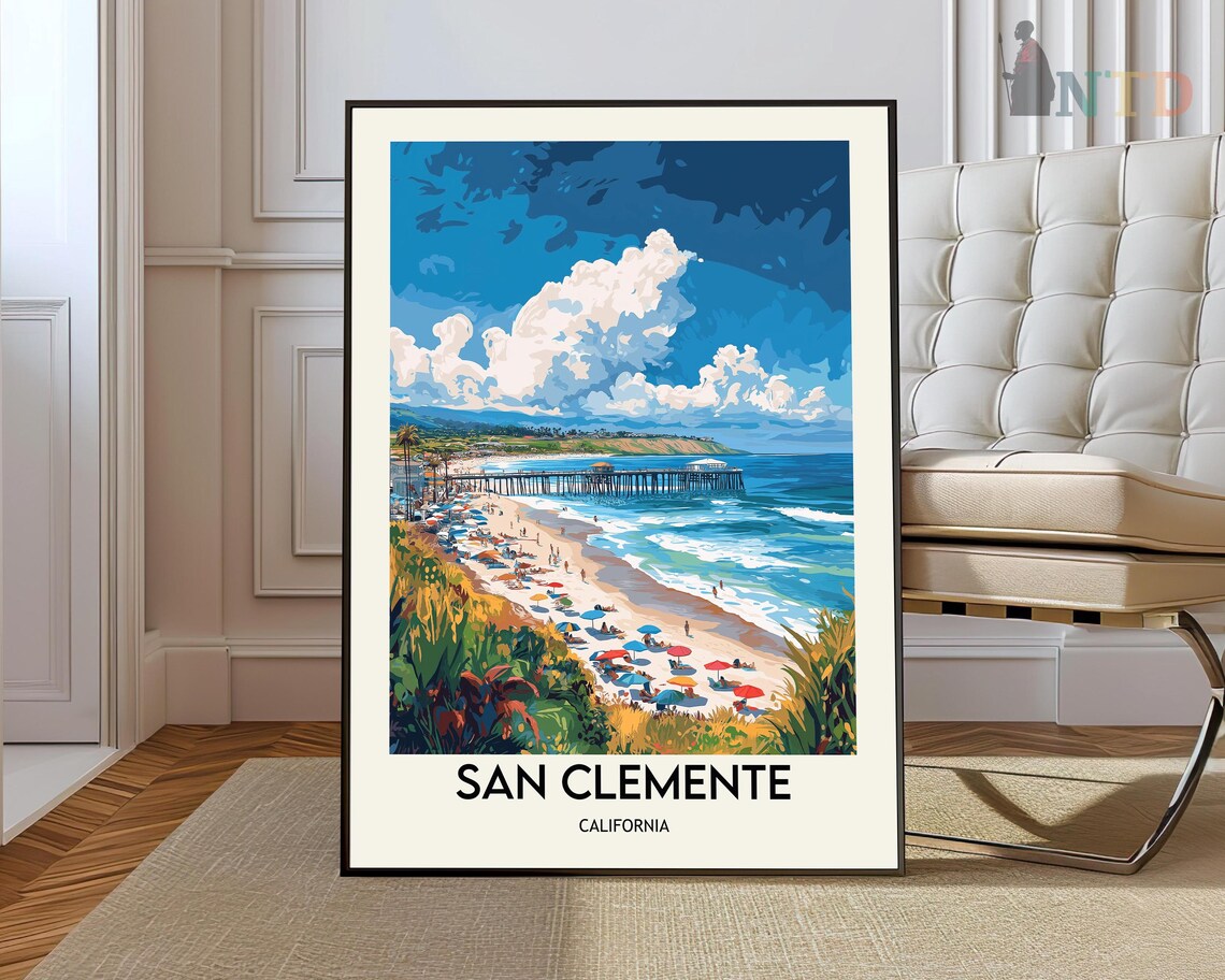 San Clemente California Beach Pier Wildflower Cliff View Travel Poster