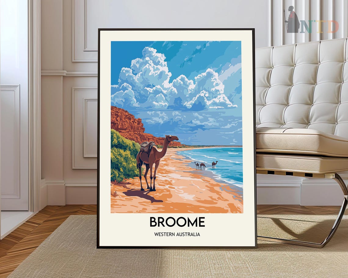 Broome Western Australia Camel Beach Red Cliffs Travel Poster