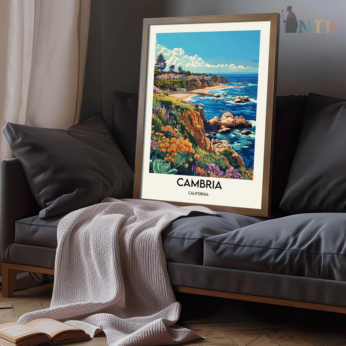 Cambria California Coastal Cliffs Wildflowers Ocean Travel Poster - Image 3