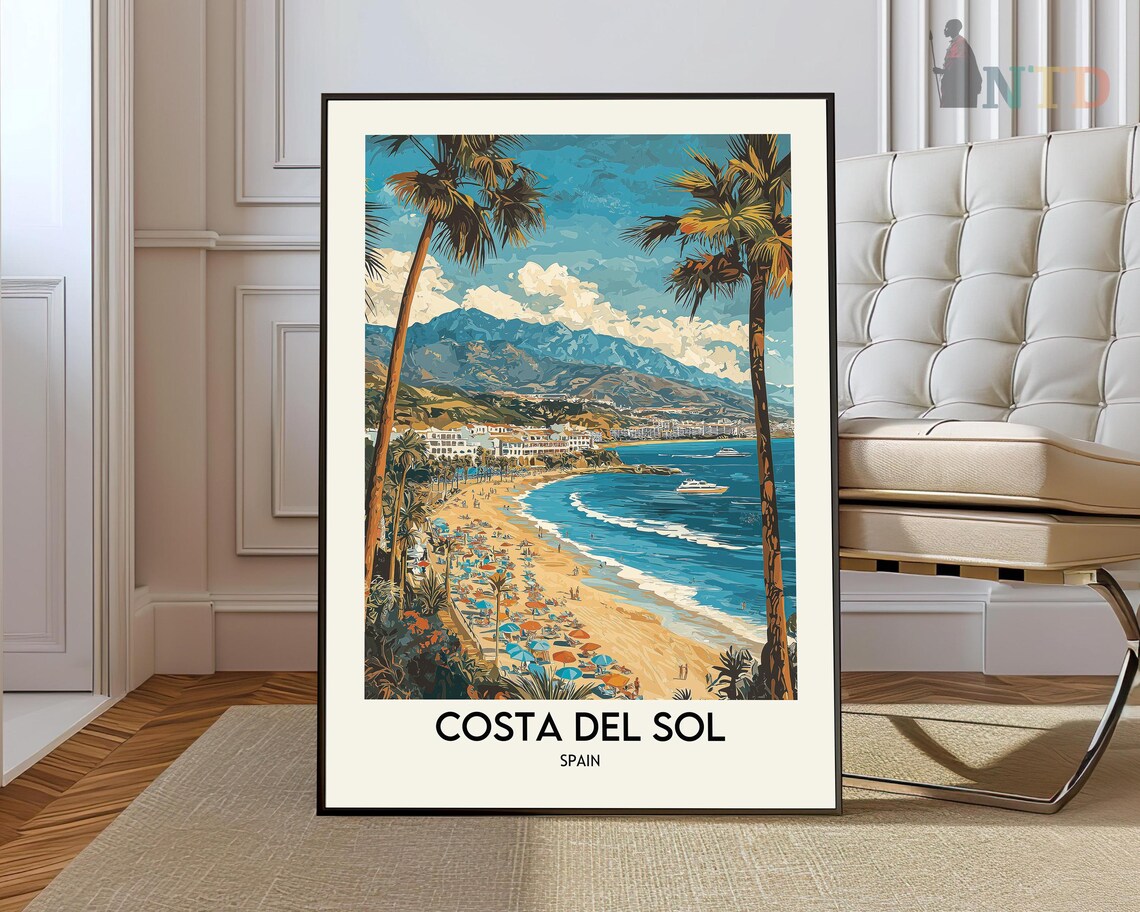 Costa Del Sol Travel Poster, Spain Beach Decor