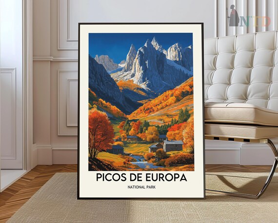 Picos de Europa National Park Spain Autumn Peaks Village Poster