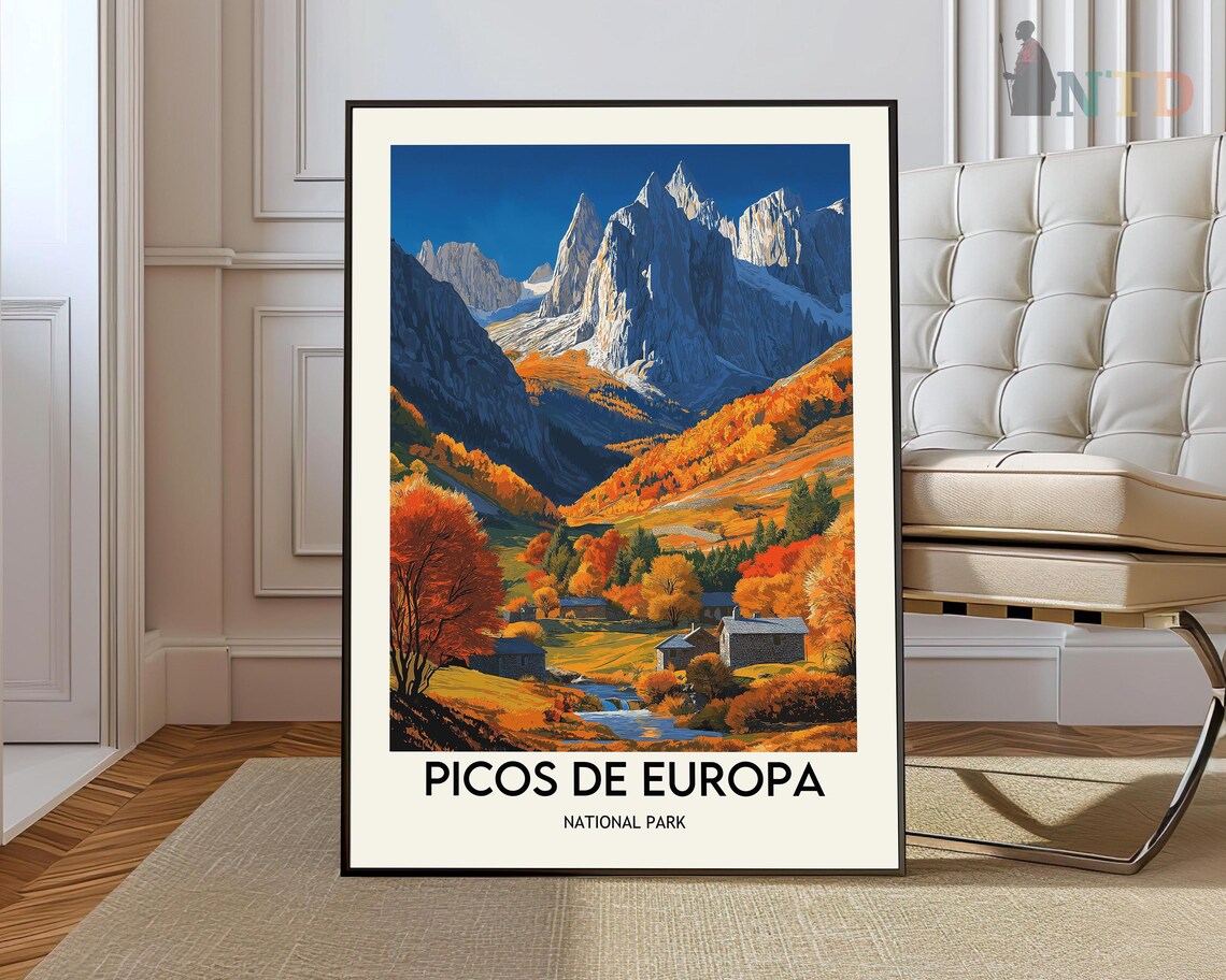 Picos de Europa National Park Spain Autumn Peaks Village Poster