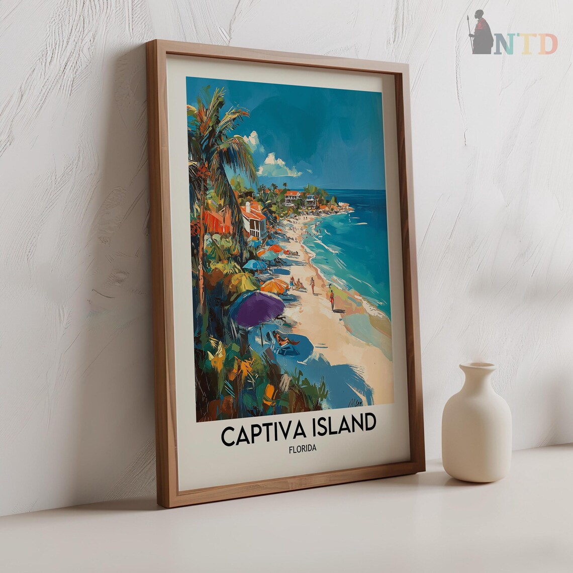 Captiva Island Florida Beach Umbrellas Tropical Coast Travel Poster - Image 2