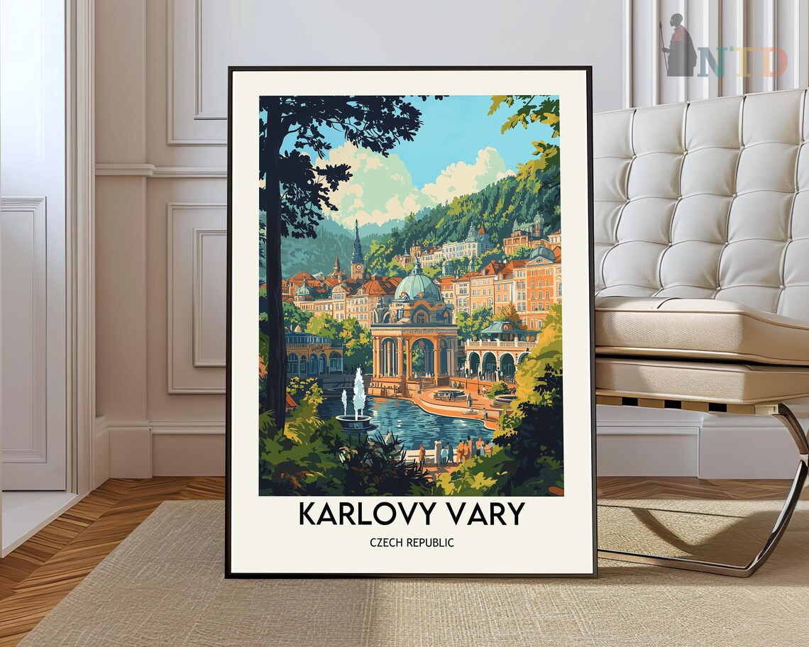Karlovy Vary Czech Republic Vintage Spa Town Colonnade Travel Poster