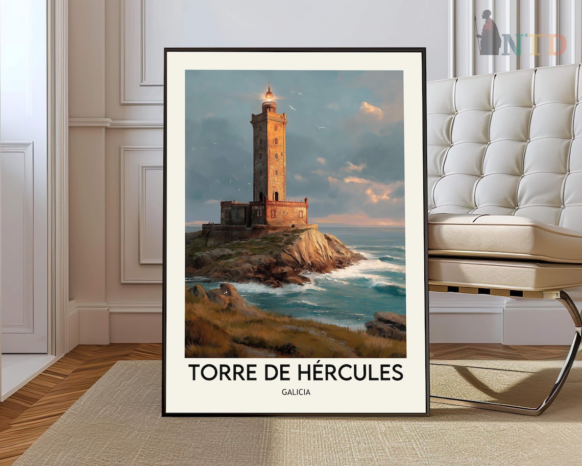 Torre De Hercules Lighthouse Galicia Spain Vintage Travel Poster