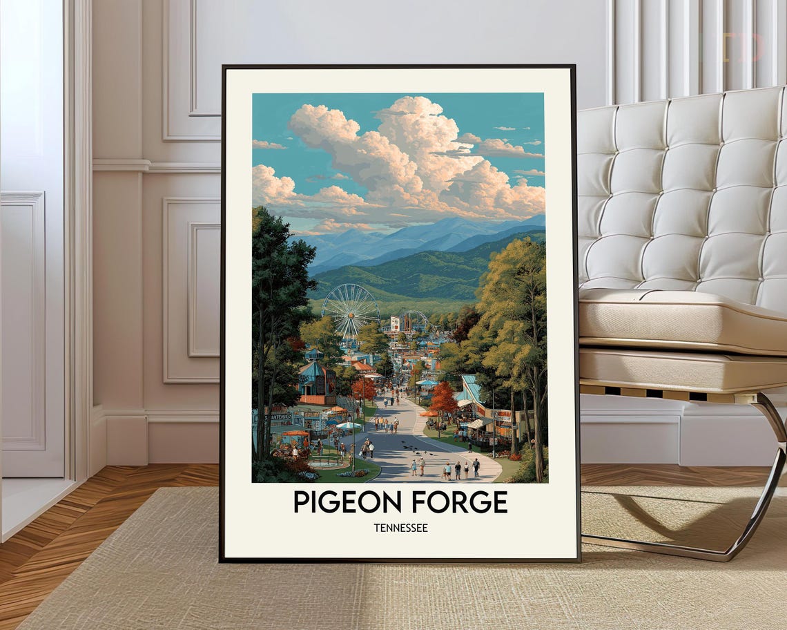 Pigeon Forge Tennessee Ferris Wheel Amusement Park Travel Poster