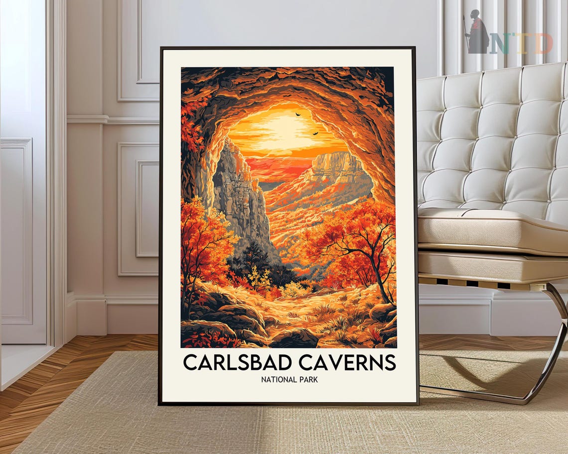 Carlsbad Caverns National Park Sunset Cave Canyon Vintage Poster