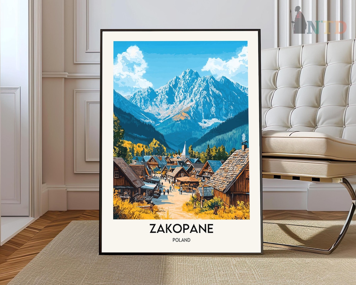 Zakopane Poland Mountain Tatra Village Snowy Peaks Travel Poster