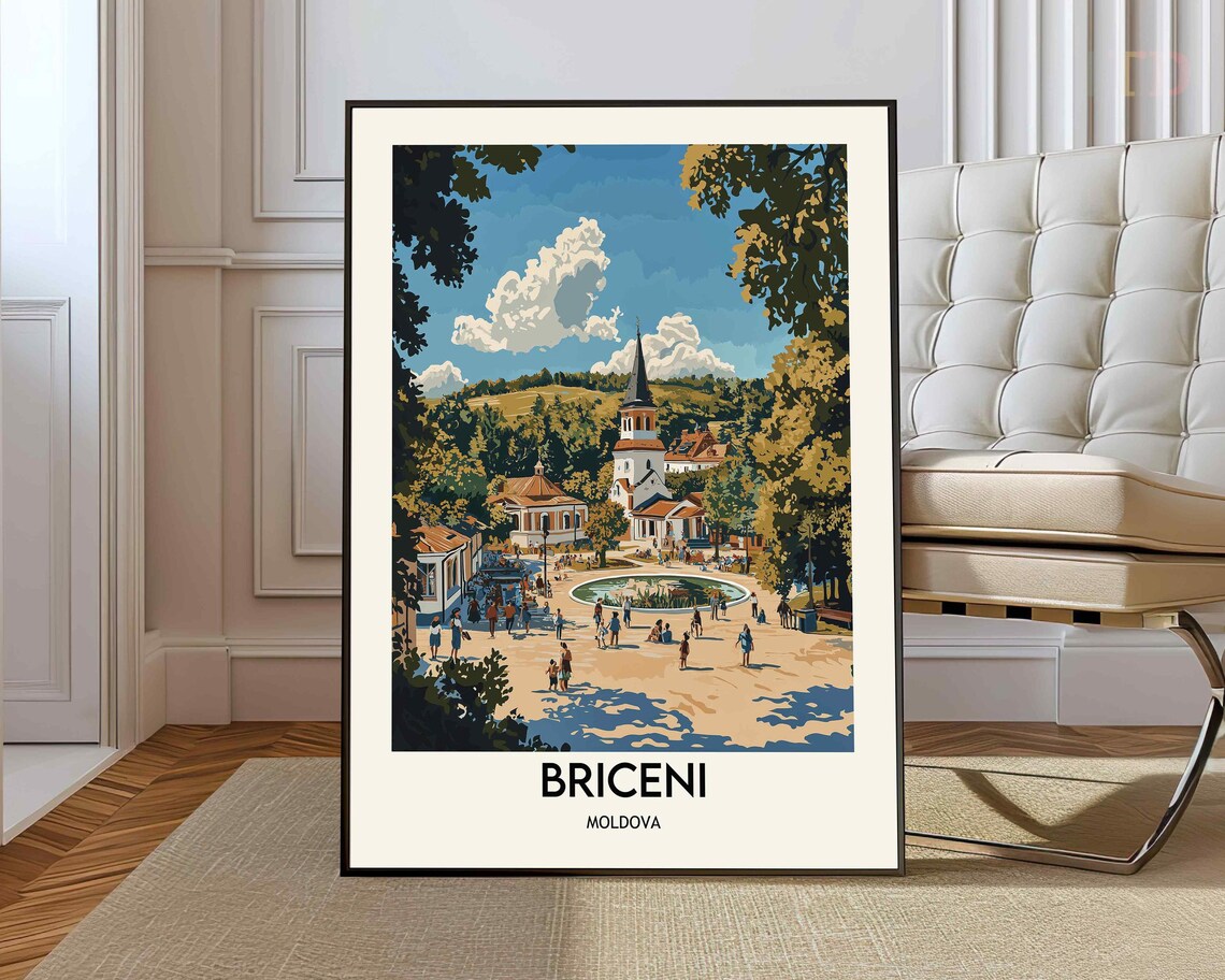 Briceni Moldova Town Square Church Park Summer Day Travel Poster