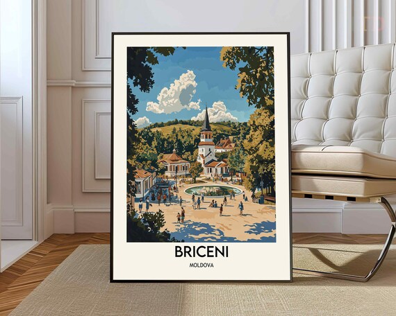 Briceni Moldova Town Square Church Park Summer Day Travel Poster