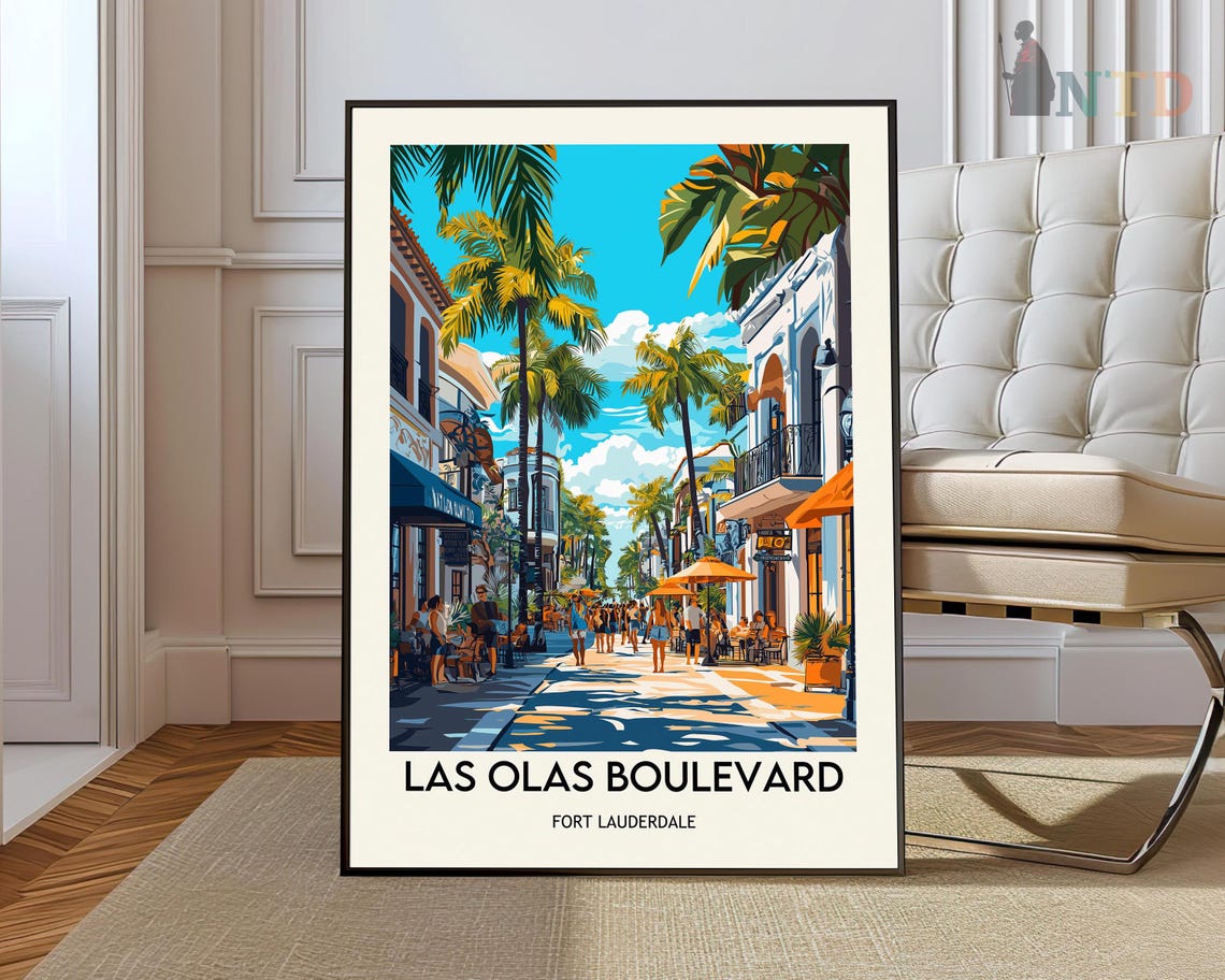 Las Olas Boulevard Fort Lauderdale Palm Street Cafes Travel Poster