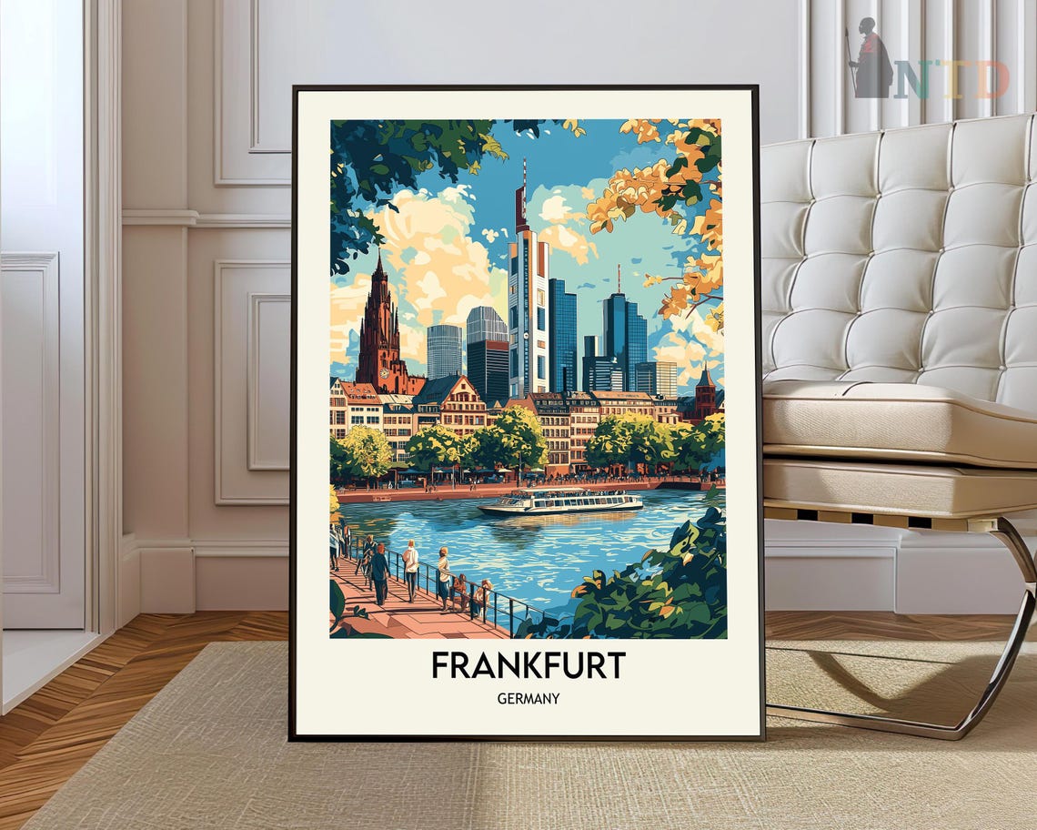 Frankfurt Skyline Over the Main River with Cathedral Spire Poster