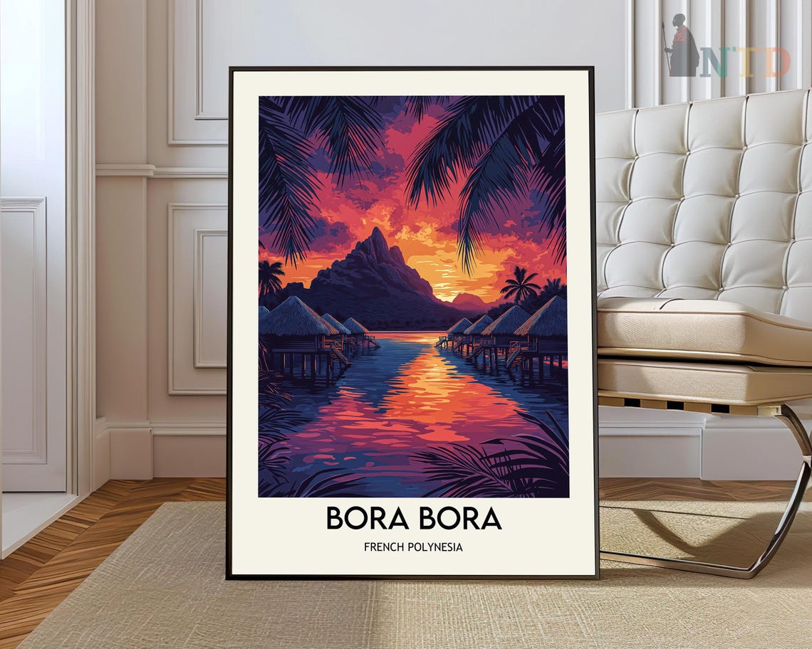 Bora Bora French Polynesia Overwater Bungalows Sunset Poster