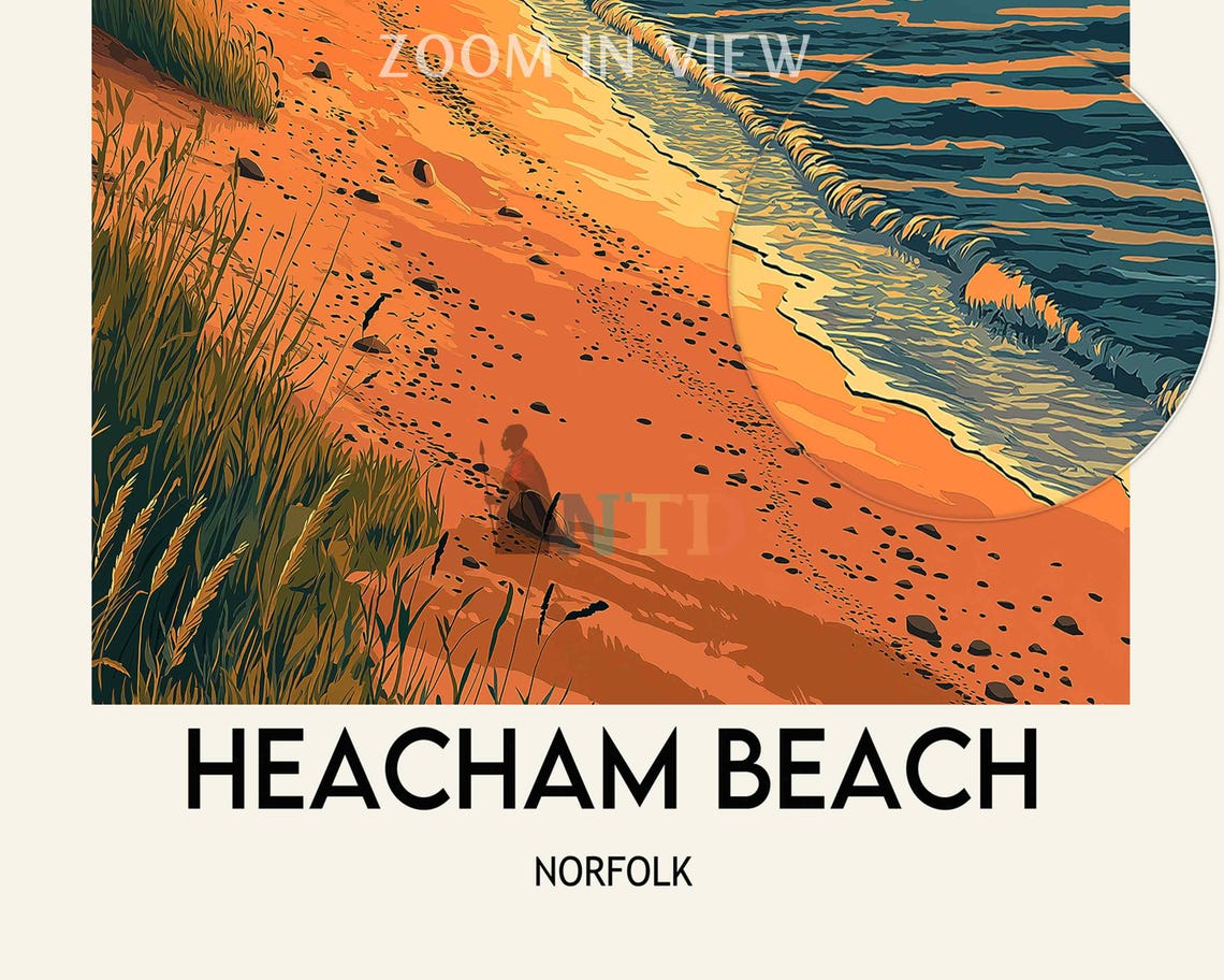 Heacham Beach Norfolk Golden Sunset Shoreline Dunes View Poster - Image 2