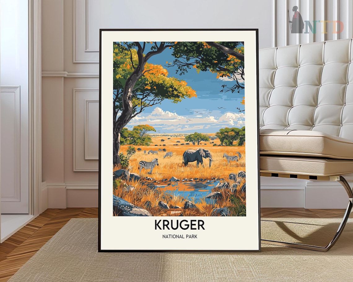 Kruger National Park Safari Wildlife Golden Savanna Travel Poster