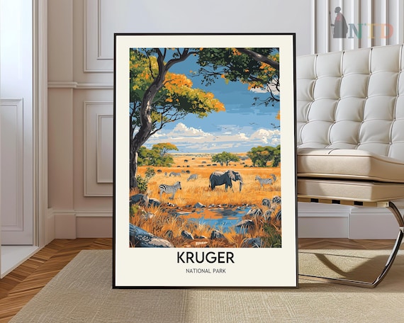 Kruger National Park Safari Wildlife Golden Savanna Travel Poster