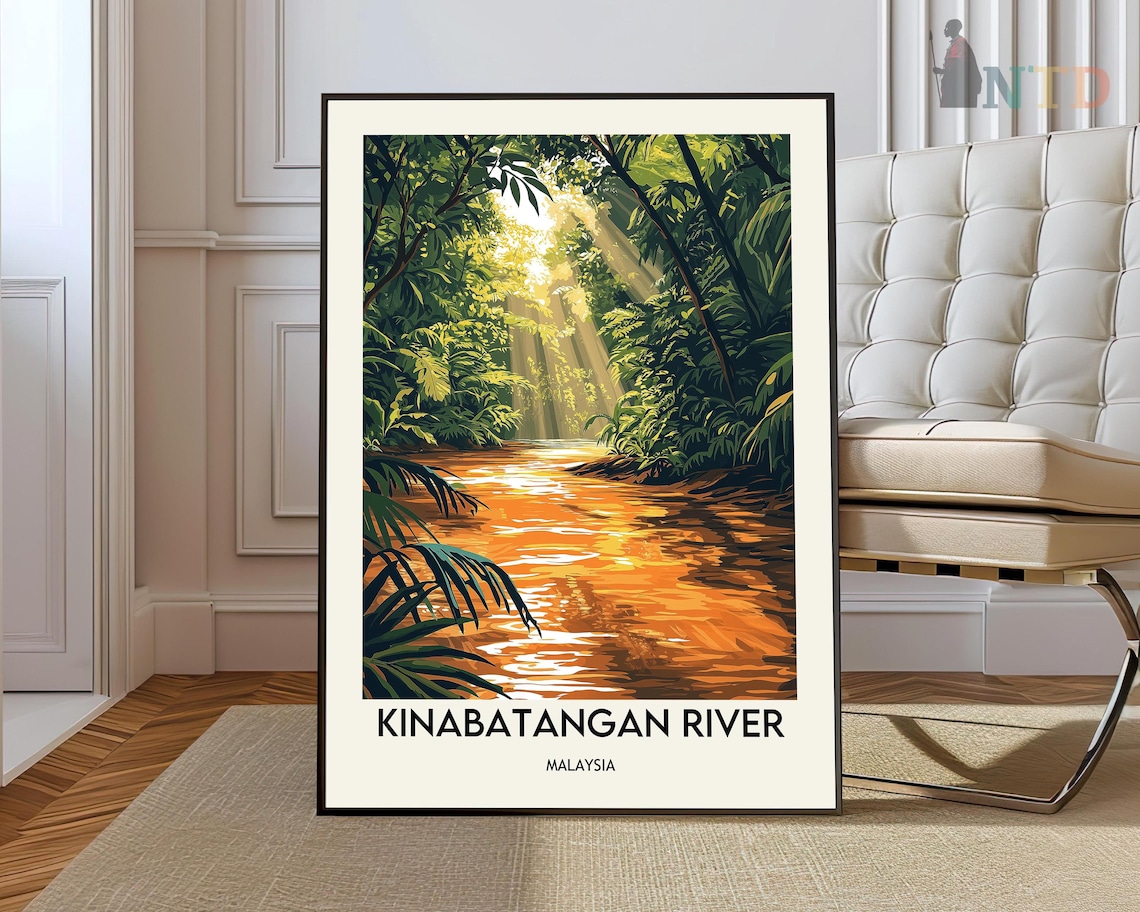 Kinabatangan River Travel Poster, Sabah Malaysia