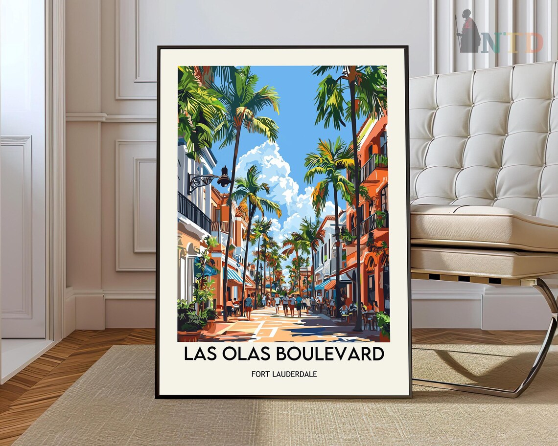 Las Olas Boulevard Fort Lauderdale Palm Street Florida Travel Poster