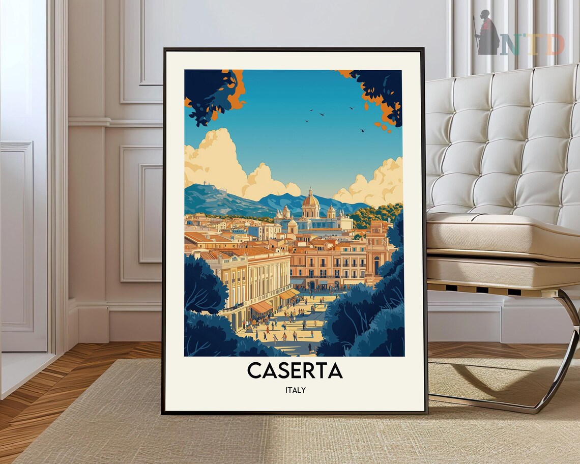 Caserta Italy Old Town View Cathedral Dome Hills Travel Poster