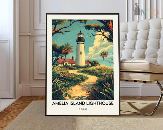 Amelia Island Lighthouse Poster Wall Art Print Fernandina Beach