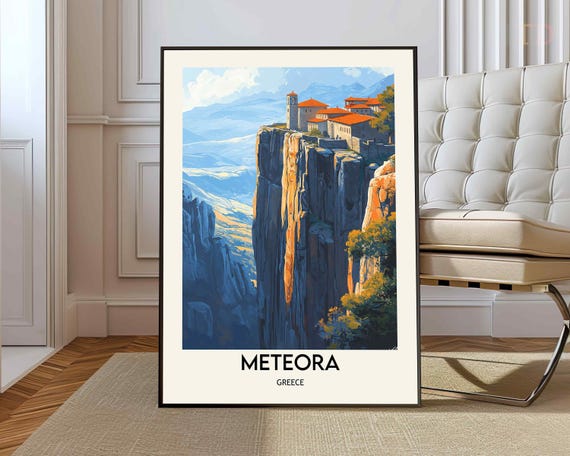 Meteora Art Artwork Map Photo Poster Print Travel Painting Wall