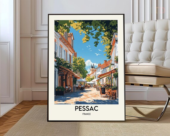 Pessac France Sunny Cafe Street Corner Scene Travel Art Poster
