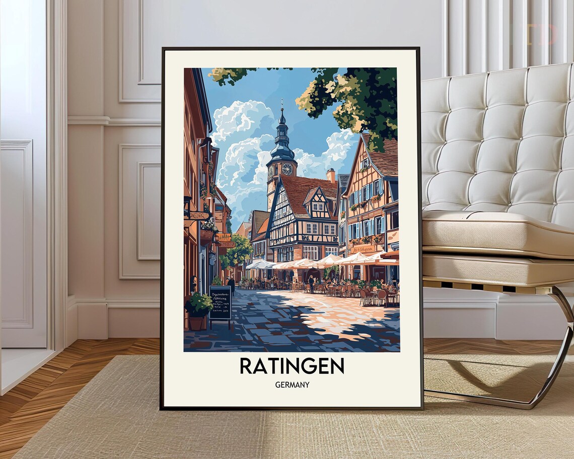 Ratingen Germany Half Timbered Old Town Vintage Travel Poster
