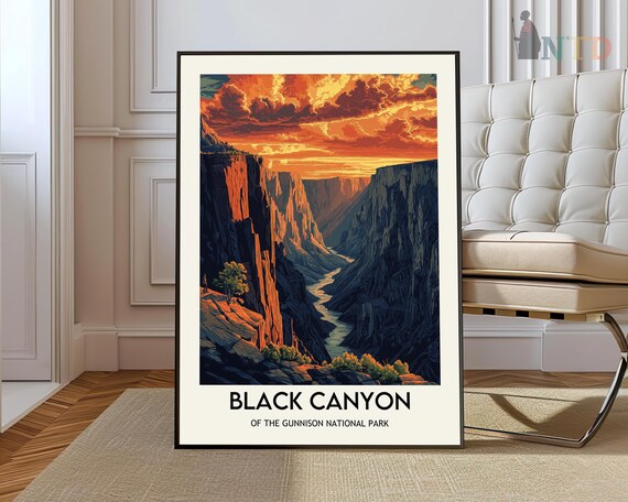 Black Canyon of the Gunnison Dramatic Sunset Canyon Walls Travel Art Poster