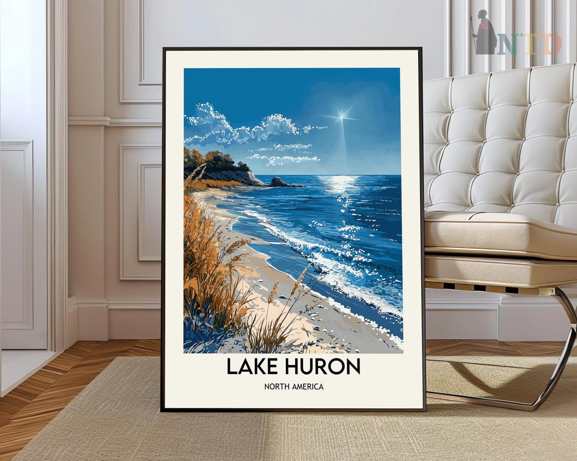 Lake Huron Sandy Beach Sunshine Over North America Travel Poster