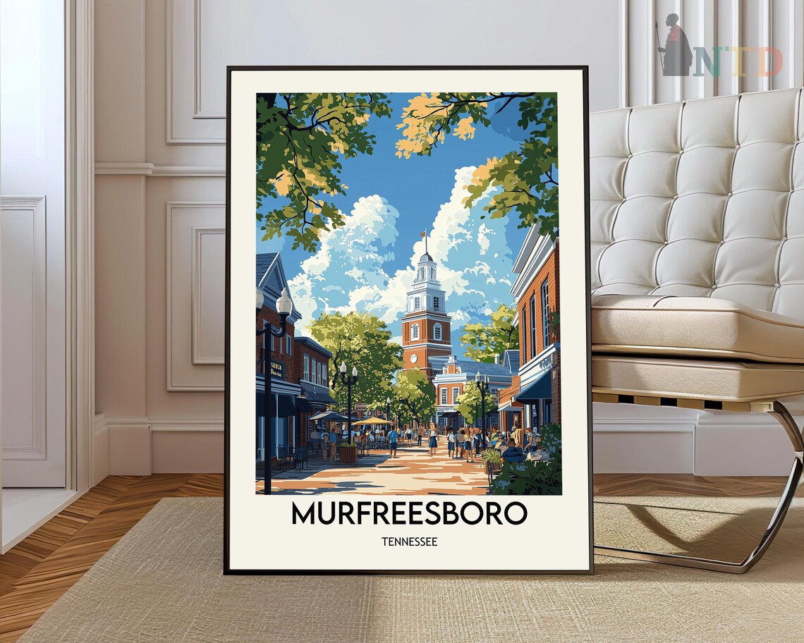 Murfreesboro Tennessee Downtown Street Retro Travel Art Poster