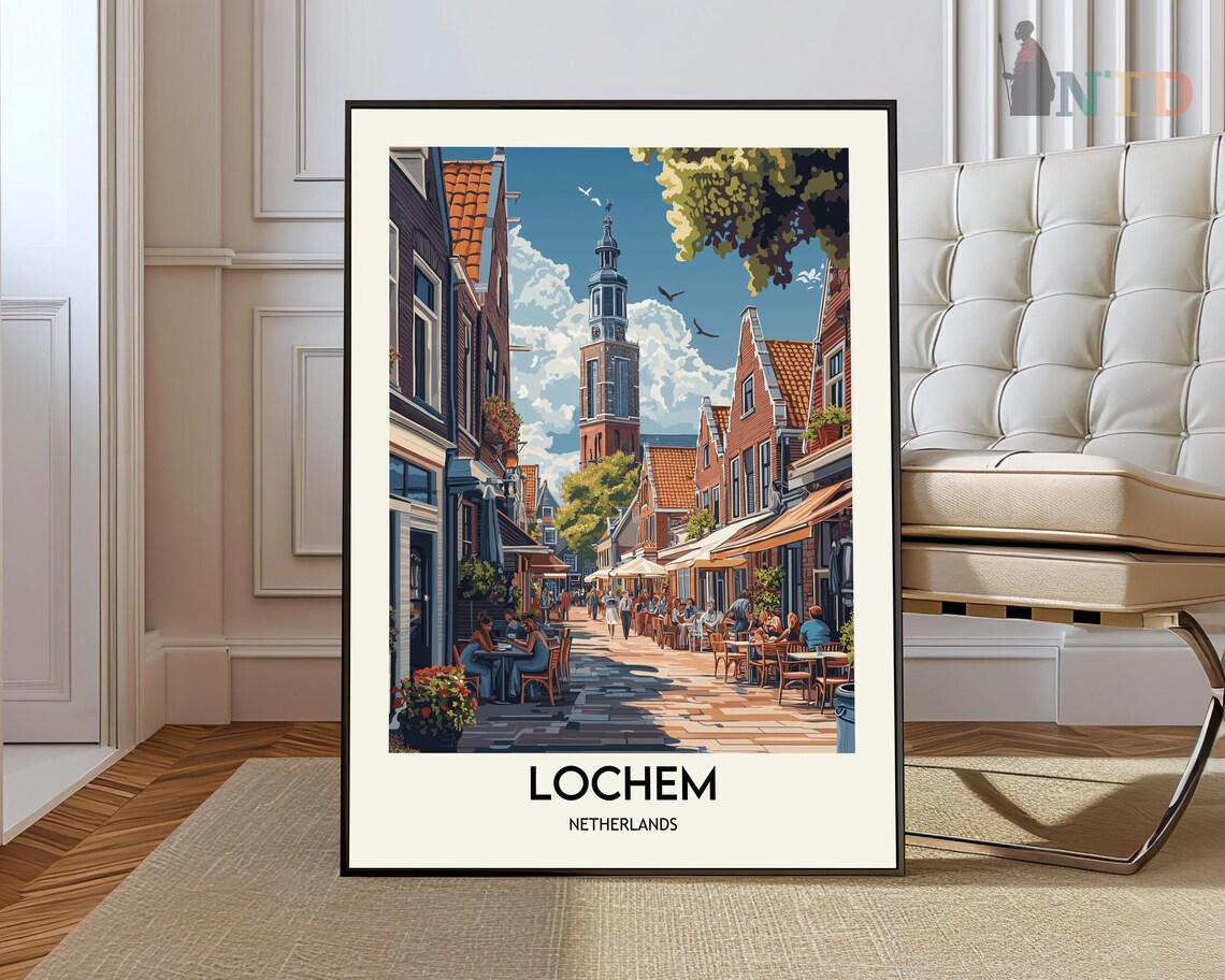 Lochem Netherlands Church Tower Cafe Street Vintage Travel Art Poster