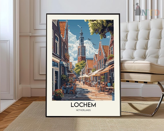Lochem Netherlands Church Tower Cafe Street Vintage Travel Art Poster