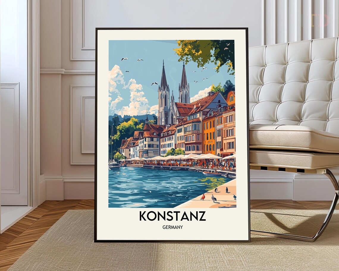 Konstanz Germany Lake Waterfront Old Town Vintage Travel Poster