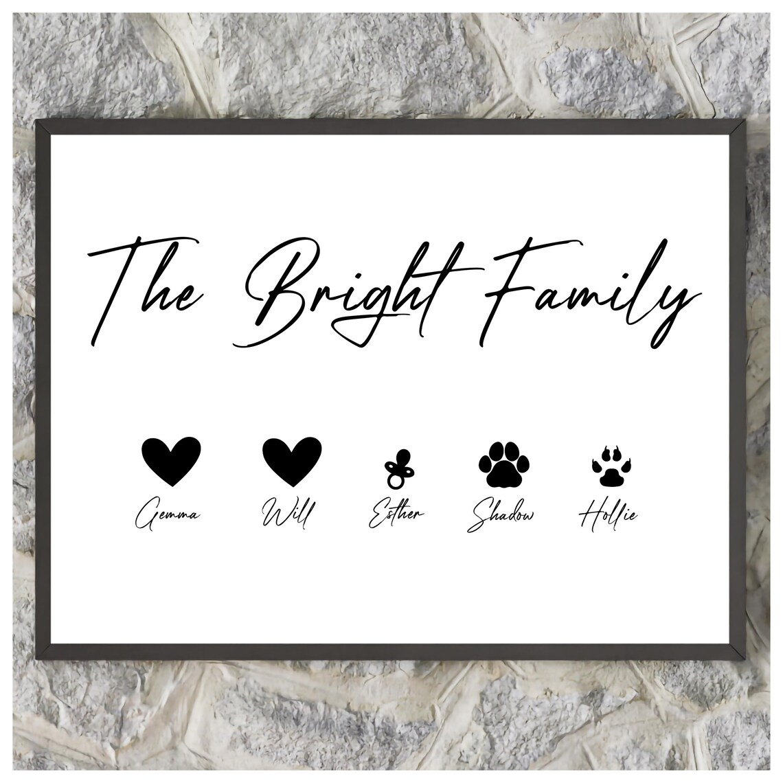 Personalised Family Names Hearts and Paws Custom Gift Wall Art - Image 2
