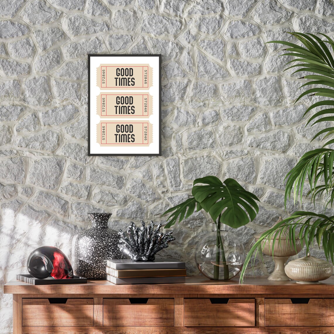 Good Times Retro Cinema Ticket Stub Trio Home Decor Wall Art - Image 2