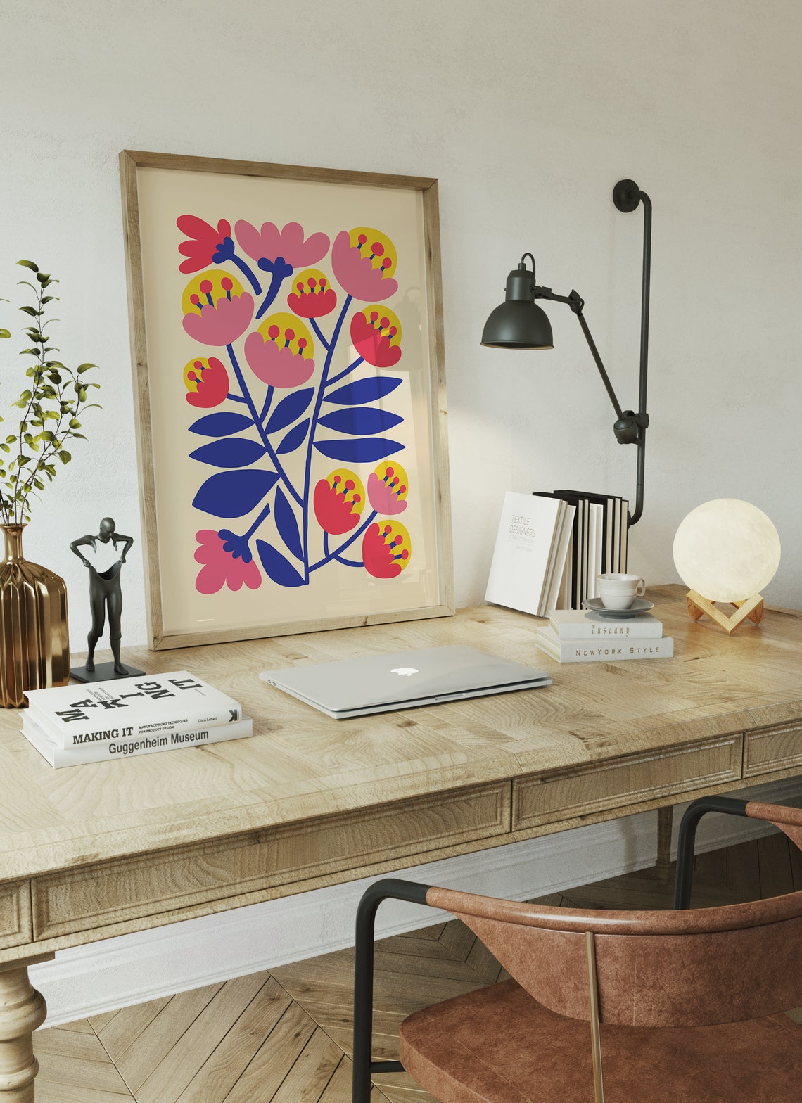 Colorful Folk Art Flower Bouquet Retro Abstract Botanical Print - Image 5
