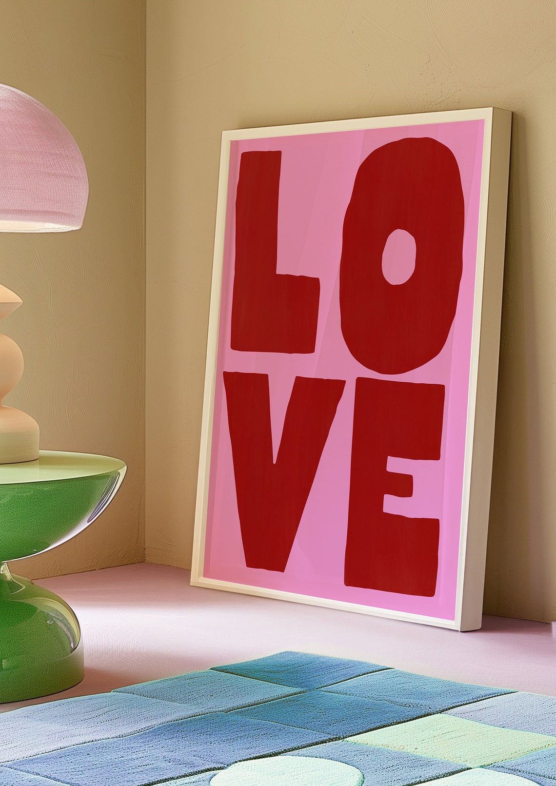 Love Big Bold Red Typography Statement Poster on Pink Background - Image 3