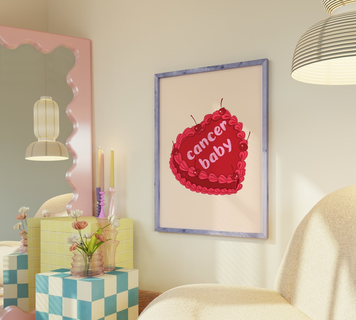 Cancer Baby Art Print Cancer Poster Cancer Art Zodiac Cancer Cake Print Cancer Wall Art Cancer Zodiac Print Vintage Cake Print - Image 5
