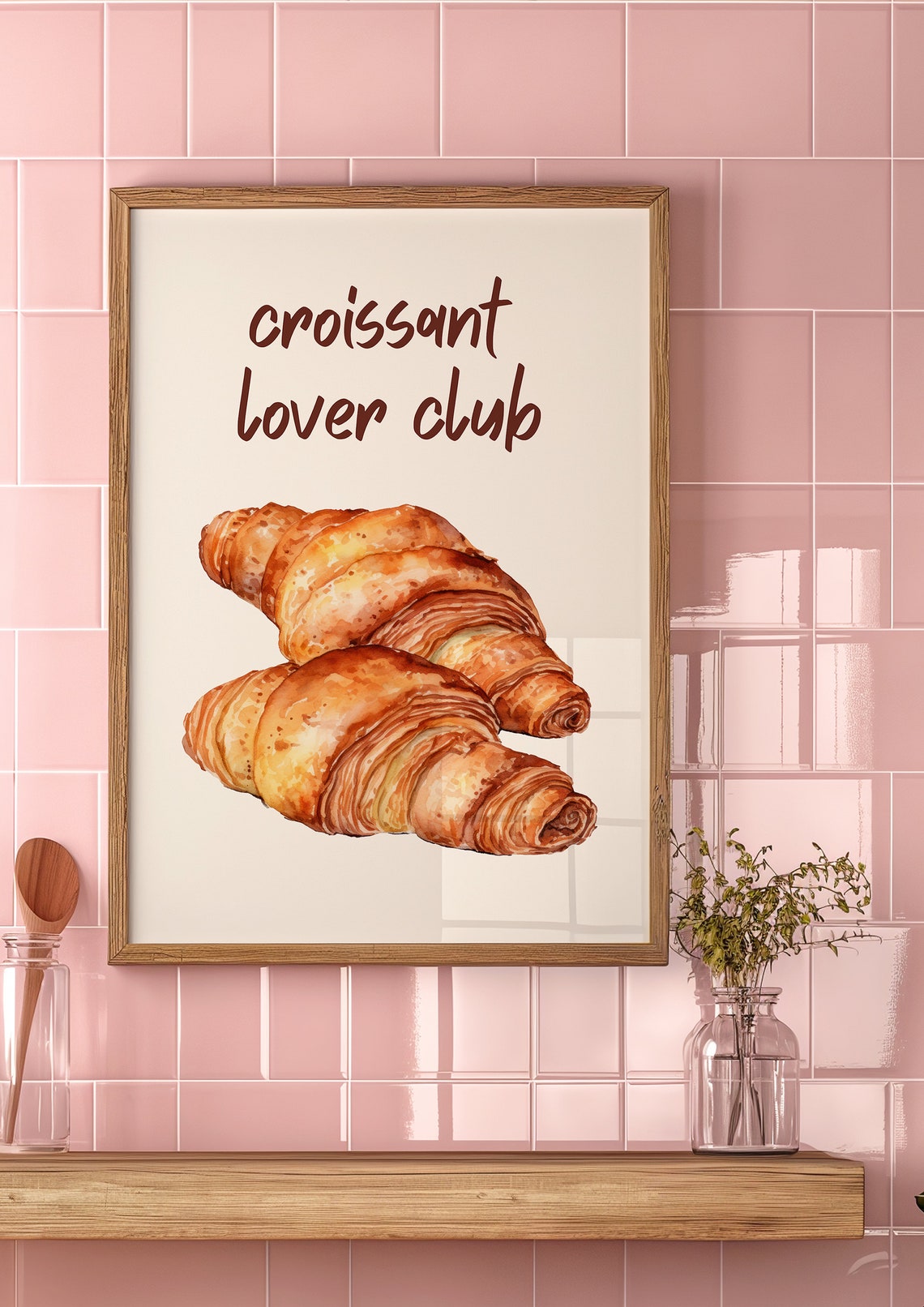 Croissant Lover Club Watercolor French Bakery Kitchen Wall Art - Image 3