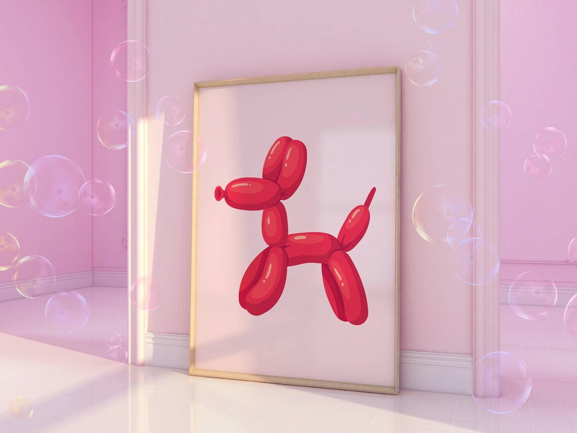 Red Balloon Dog Art Print, Preppy Room Decor - Image 3