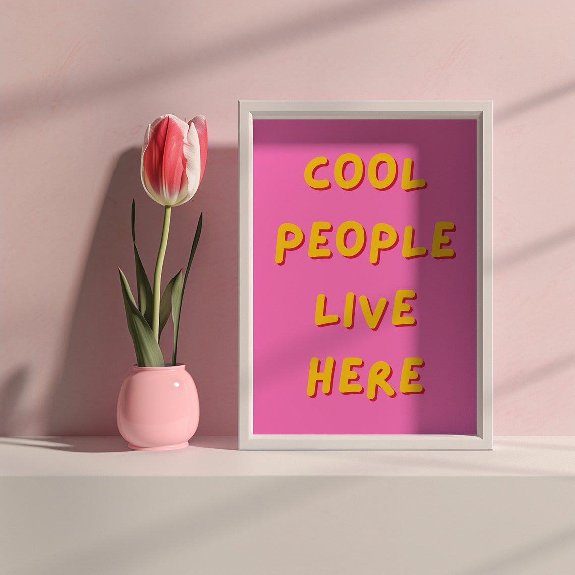 Cool People Live Here Bright Yellow On Pink Typography Wall Art - Image 3