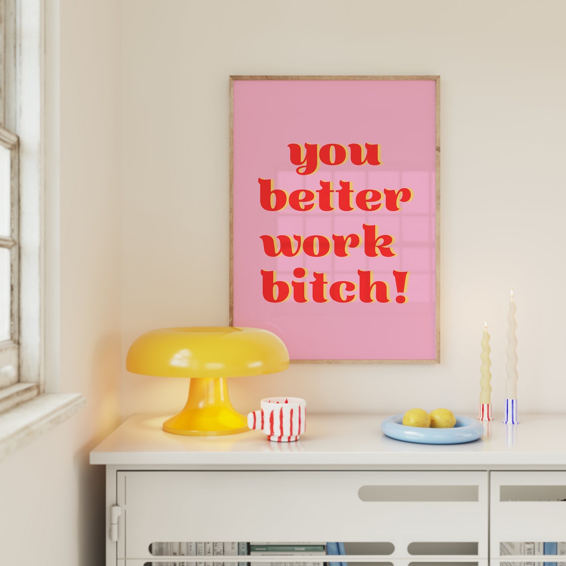 You Better Work Sassy Bold Red Hot Pink Typography Quote Poster - Image 4