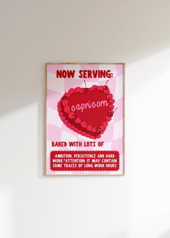 Capricorn Cake Art Print Capricorn Poster Capricorn Art Zodiac Capricorn Cake Print Capricorn Wall Art Heart Cake Print