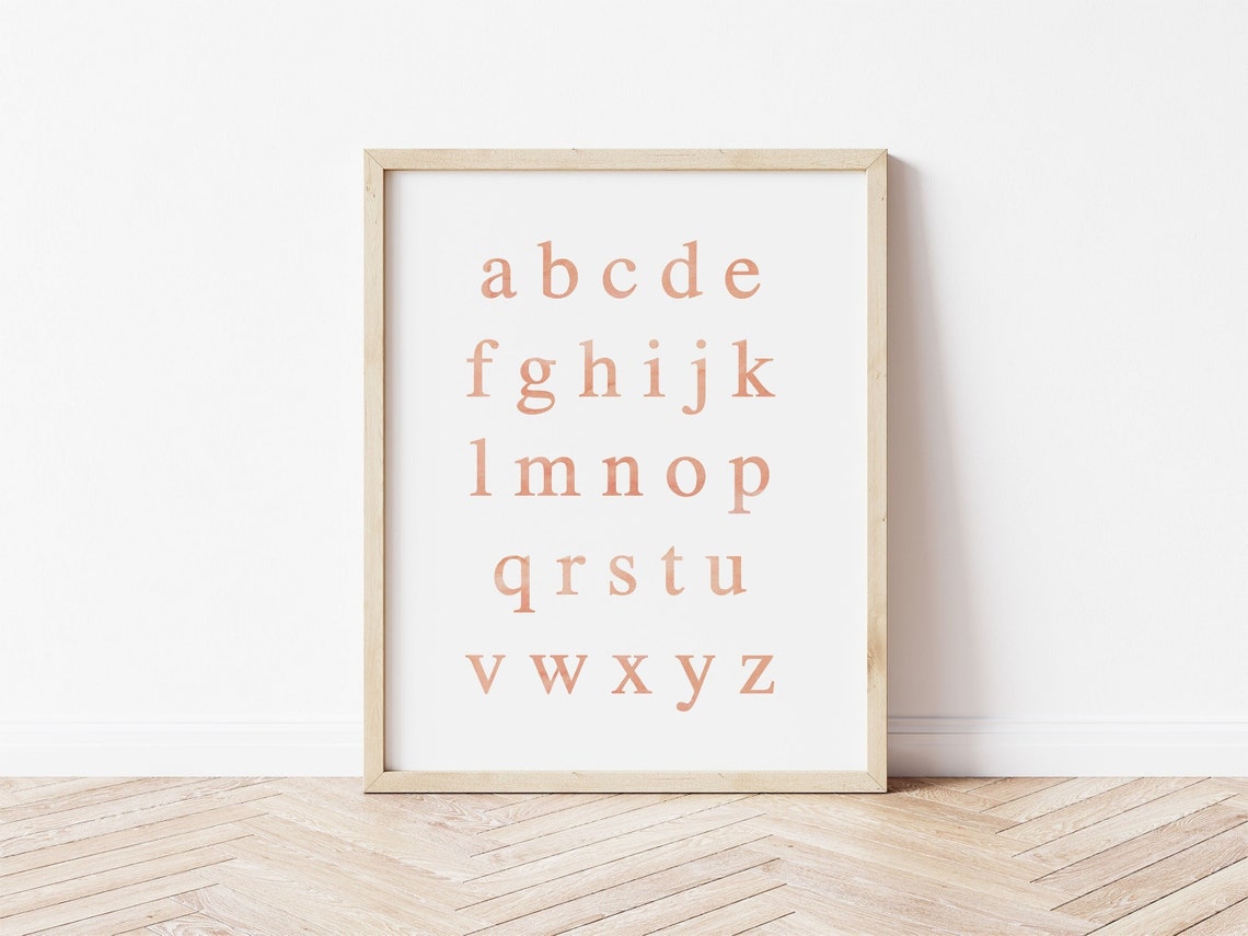 Pink Soft Watercolor Alphabet A To Z Nursery Kids Room Poster