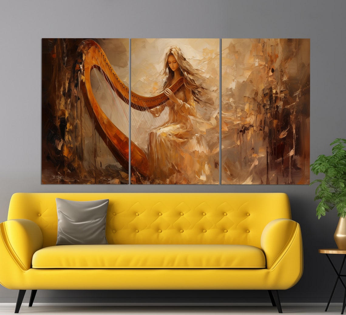 Abstract Harpist Girl Print In Retro Oil Painting Style Harp Painting Harp Teacher Gift Harpist Gift Music School Decor - Image 6