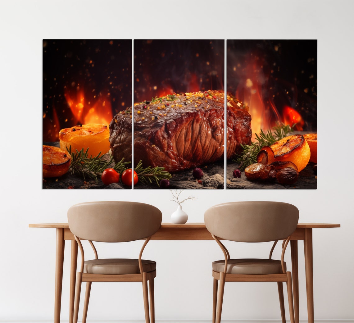 Juicy Grilled Steak Flames Rosemary Citrus Bold Kitchen Dining Poster - Image 6