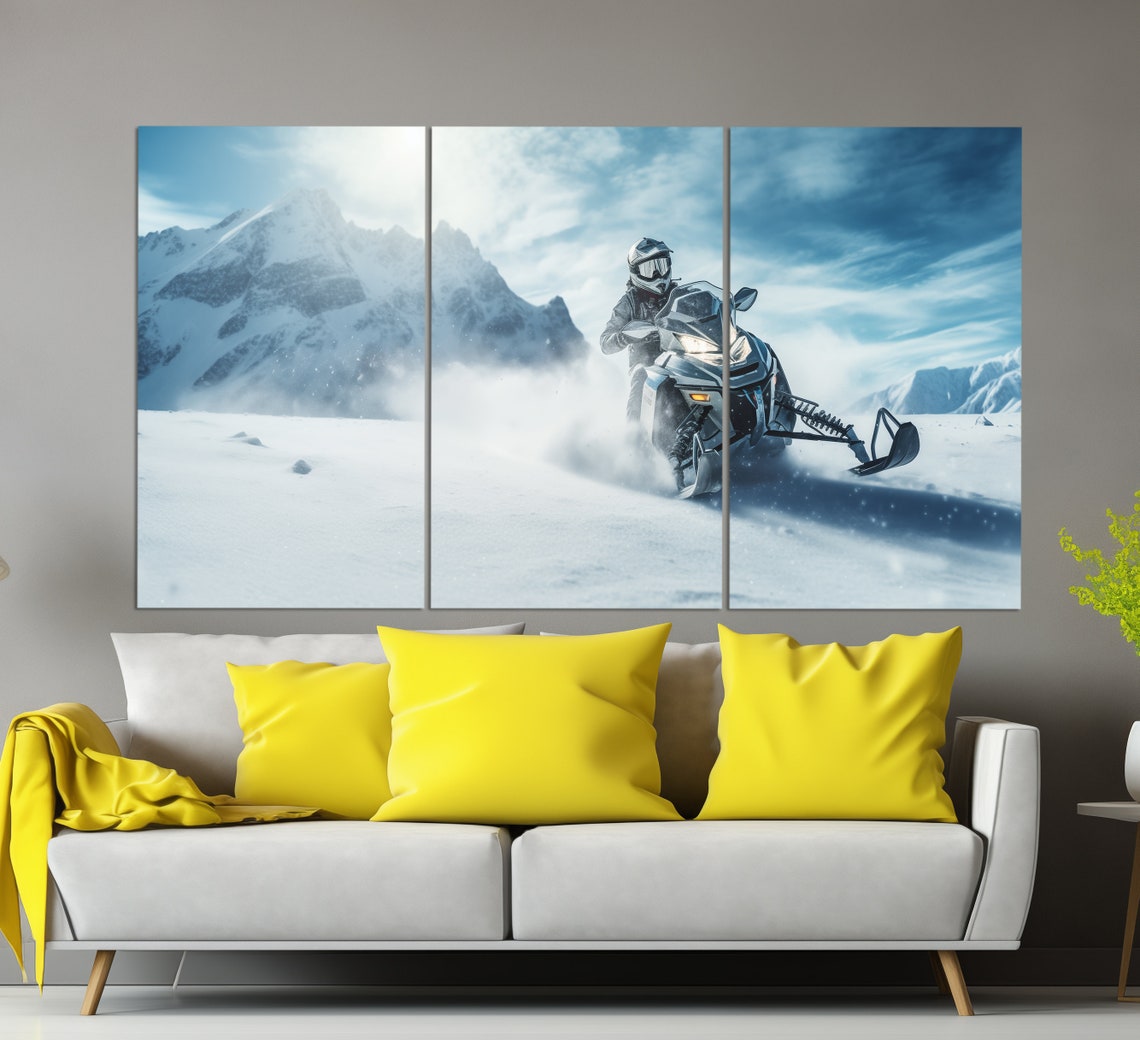 Snowmobile Rider Speeding Snow Mountain Peaks Winter Sports Poster - Image 3