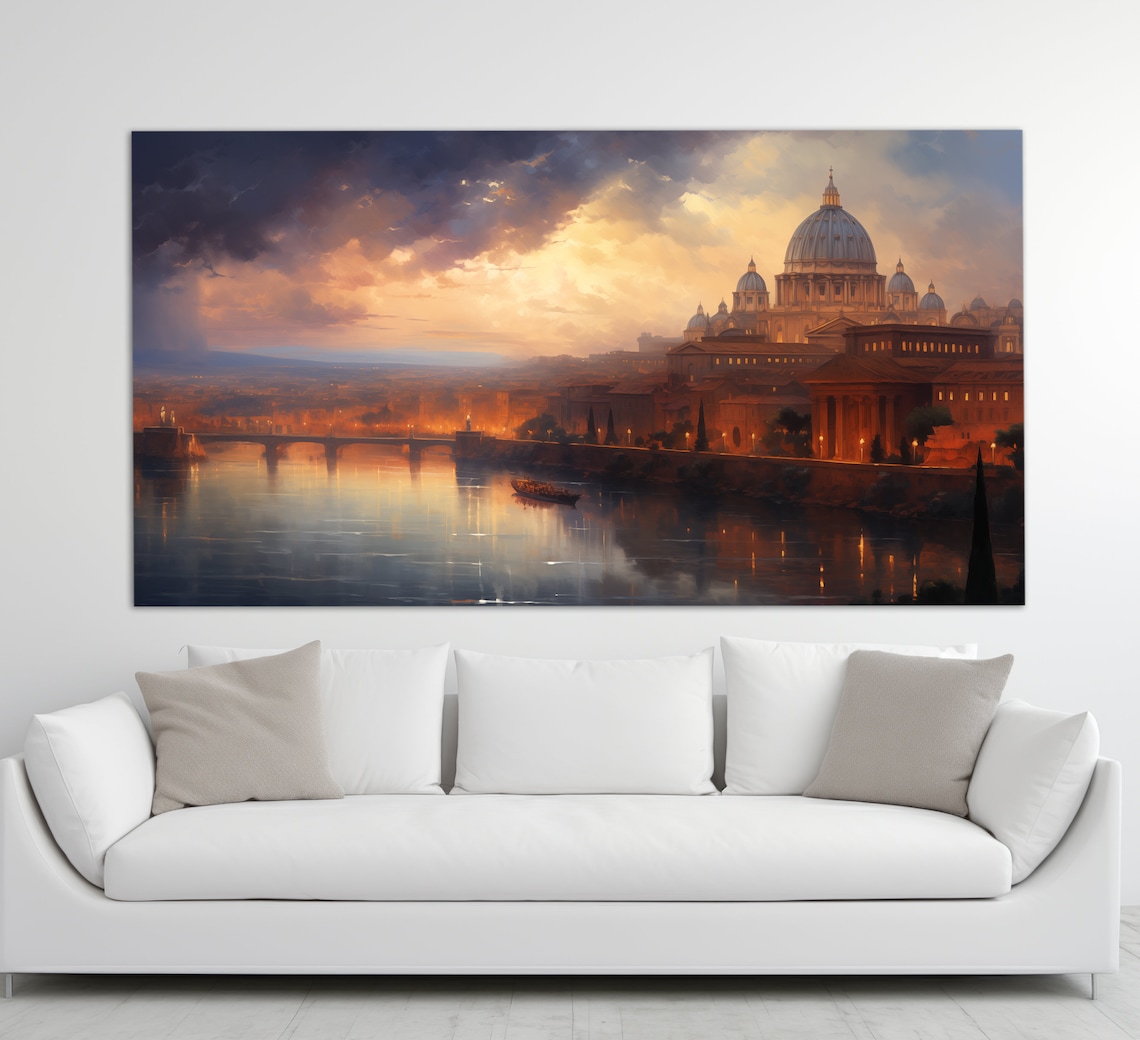 Rome St Peters Basilica Tiber River Sunset Vintage Travel Poster
