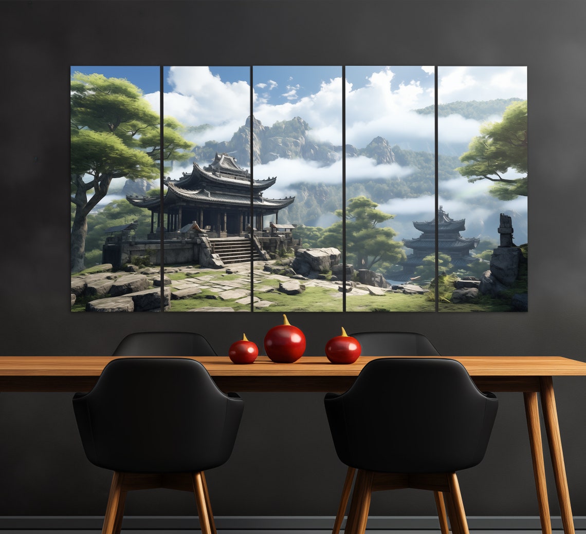 Ancient Buddhist Temple In Mountains Print Buddhism Wall Art Buddhist Temple Painting Buddhist Art - Image 2