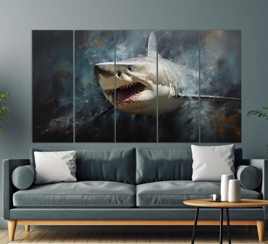 Great White Shark Open Jaws Underwater Ocean Wildlife Art Poster - Image 2